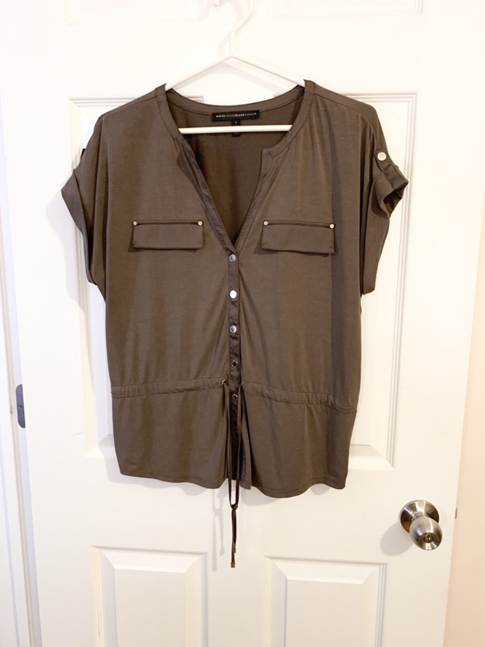 White House Black Market Olive Utility Button-Down Top - size S